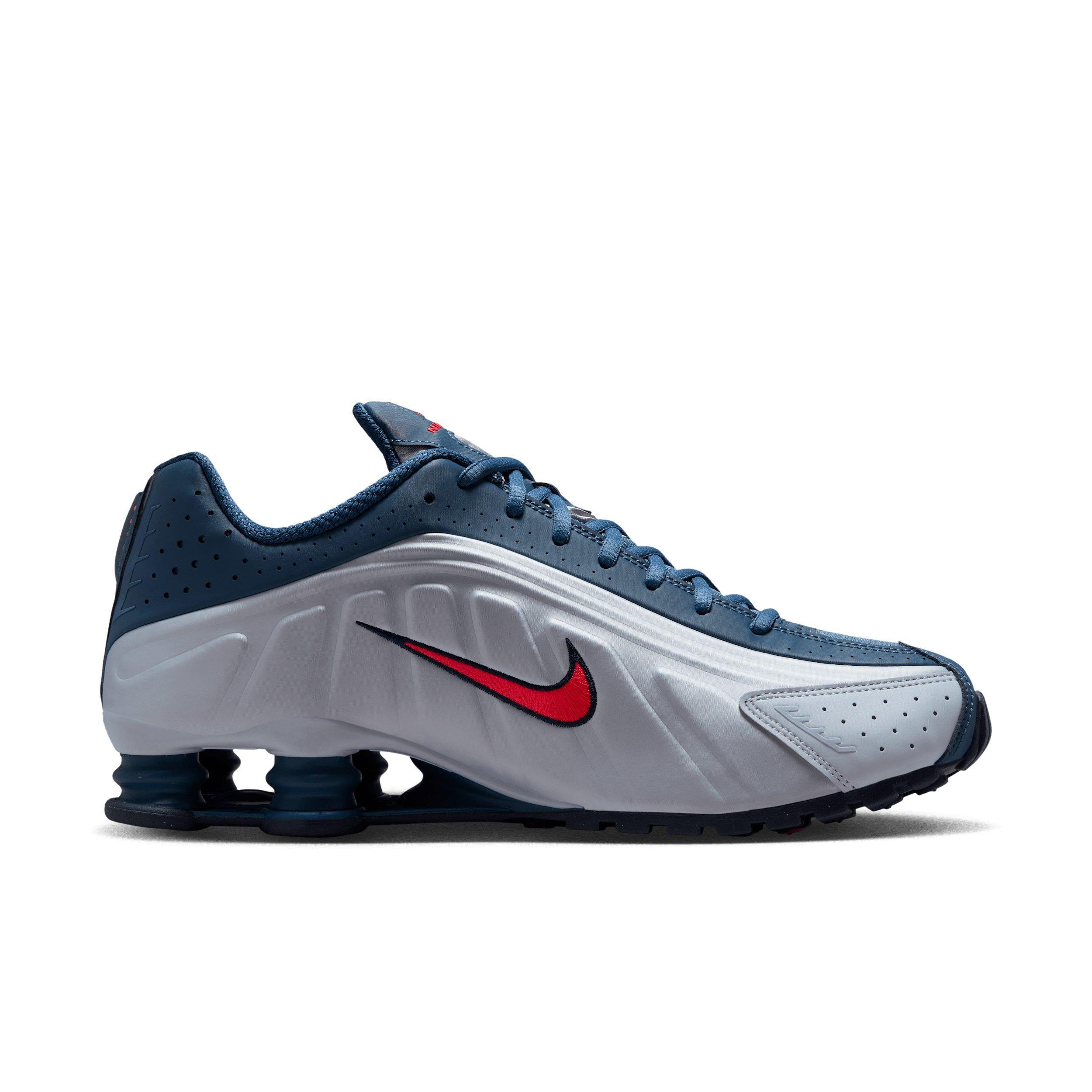 Nike Shox R4 "Football Grey/New Slate/Blue Eclipse/Bright Crimson" Men's Shoe - GREY/SLATE/BLUE/CRIMSON